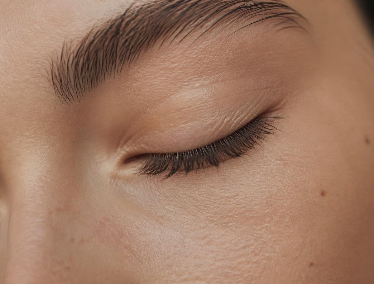 Close-up of a resting eye with natural lashes